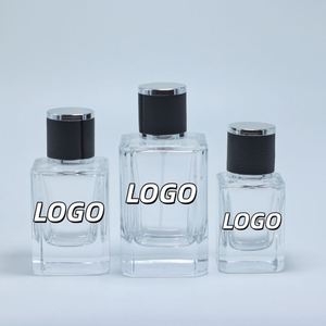 Empty 30ml 50ml 100ml Glass <b>Perfume</b> <b>Bottle</b> Square Shape Heavy <b>Perfume</b> <b>Spray</b> <b>Bottle</b> with Black Cylinder Round Cap - Product Image 1