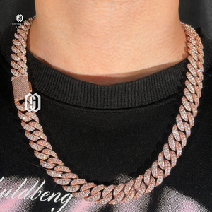 Cadena Cubana de 14 mm con Eslabones Elevados, Latón, Diamantes VVS, Moissanita, Chapado en Oro Rosa, Collar con Piedras, Joyería Hip Hop - Product Image 5