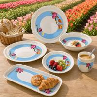 Service de vaisselle en mélamine à motif floral tulipe, ensemble de bols et assiettes aux couleurs vives pour les fêtes de printemps et la salle à manger à domicile CE