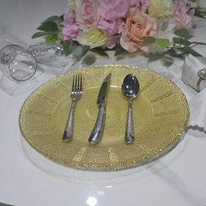 Vente en gros de meubles de salle à manger de luxe, plaque de verre <span class=keywords><strong>creuse</strong></span> dorée pour fête de mariage, décoration design moderne en or - Product Image 2