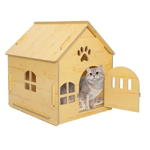 Eco-friendly Wood Indoor Outdoor Pet House Cage Shelter Home Cat Litter Box Wooden Cages for Little Pets with Door