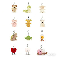 Porte-clés en acier complet Jellycat Barcelona Bear Bunny Rabbit Doll avec trois étiquettes, en polyester, cadeau d'anniversaire