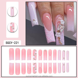 <span class=keywords><strong>Uñas</strong></span> Postizas de Estilo Europeo y Americano, <span class=keywords><strong>Largas</strong></span> y Duraderas, con Diseño de Flores Pequeñas en Degradado y Pedrería, 24 Piezas al por Mayor - Product Image 3
