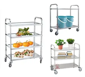 Commercial Restaurant Hand Trolley Food Serving Cart Square Tube 3 Layers Dining Cart Hotel Kitchen Trolley/ Work Table Cart