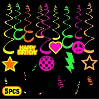 Décorations suspendues en spirale néon pour anniversaire, 5 pièces, décorations de plafond fluorescentes en spirale, étoile, cœur, boule disco pour fournitures de fête sur le thème du néon