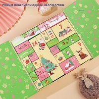 Calendrier de l'Avent transfrontalier à double porte en carton rouge/doré/vert/bleu/gris, 24 compartiments, boîte cadeau surprise vide pour enfants