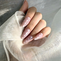 24 faux ongles à presser rose nude à pois blancs, paillettes rêveuses, forme amande, style Y2K, réutilisables