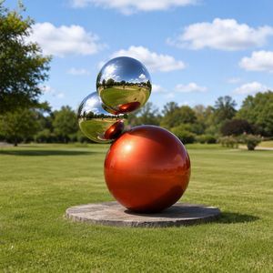 Escultura Esférica de Globo Rojo Brillante y Acero Inoxidable Pulido a Espejo, Decoración Artística para Jardín Exterior, Plaza, Parque, Centro Comercial y Paisajismo - Product Image 6