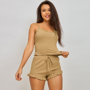 <span class=keywords><strong>Pijama</strong></span> de Mujer Más Vendido, Conjunto de Dos Piezas con <span class=keywords><strong>Tirantes</strong></span> y Pantalones Cortos, Color Liso y a Rayas, Ropa para Estar en Casa - Product Image 6