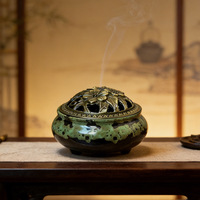 Brûleur d'encens en céramique fait main de style chinois Feng Shui, attrape-cendres, diffuseur d'arômes, tour de diffusion, pot à charbon de bois pour la décoration intérieure