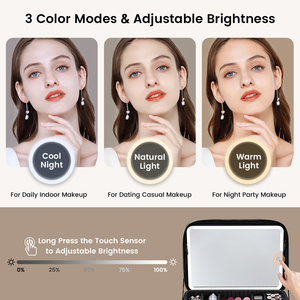 Professional <b>Makeup</b> Bag with <b>LED</b> <b>Mirror</b> Large Capacity <b>Makeup</b> Case Organizer with Adjustable Divider & Detachable Brush Holder - Product Image 3