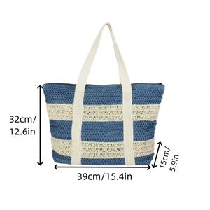 กระเป๋าถือสานลายทางสำหรับวันหยุดฤดูร้อนคุณภาพสูงแบบปรับแต่งได้  กระเป๋าสะพายข้างใบใหญ่สำหรับผู้หญิง  กระเป๋าชายหาดความจุเยอะ - Product Image 6