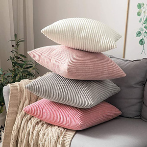 Funda de almohada de <span class=keywords><strong>pana</strong></span> a rayas suaves decorativas navideñas, funda de cojín de terciopelo, almohada cuadrada, sofá, Hotel, poliéster - Product Image 3