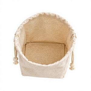 Sac à déjeuner en coton naturel avec cordon de serrage, pochette réutilisable en toile pour le stockage des aliments avec poignées en corde - Product Image 4
