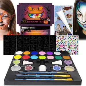 Kit Lukis Tubuh 14 Warna Stencil Makeup Wajah Anak untuk Penggemar Glitter Set Palet Bendera Tubuh Cat Wajah