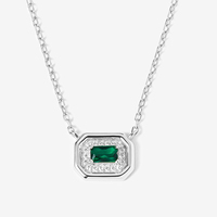 Collier pendentif en or plaqué avec halo de diamants CZ vert émeraude, argent sterling 925, bijoux pour femmes