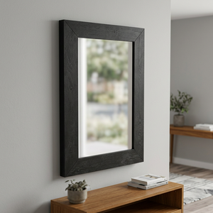 Cadre de miroir mural moderne du milieu du siècle en bois de manguier ébénisé noir |   Décoration d'intérieur artisanale - Product Image 3
