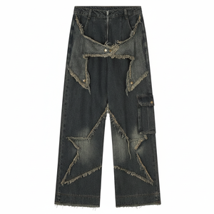 Pantalones Vaqueros de Mezclilla para Hombre, de Primera Calidad, Personalizados, Estilo Urbano, de Algodón, Corte Recto, Lavado Desgastado, con Tela Suavizada - Product Image 1