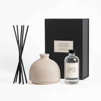 Ensemble diffuseur de parfum en céramique noire de luxe, récipient géométrique personnalisé avec flacon de recharge, bâtonnets en fibre, emballage cadeau, vente en gros