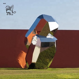 Scultura <span class=keywords><strong>da</strong></span> <span class=keywords><strong>giardino</strong></span> in acciaio inossidabile con pietra geometrica lucidata a specchio astratta in metallo di arte moderna all'aperto - Product Image 3