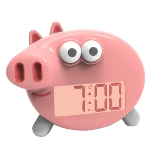 2023 best-seller animal réveil dessin animé rétro-éclairé enfants sommeil formation cochon horloge créatif rose mode numérique réveil