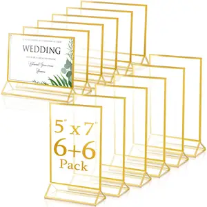 Clear Acrylic Double Sided Frames Display Holder Gold Frames Signs Stand For Wedding Restaurant Store Numbers Signs Pictures