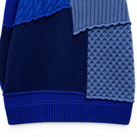 Sweater Rajut Pria Custom OEM ODM, Model Patchwork Bertekstur, Warna Blok, Kerah Bulat, Model Pullover untuk Pria