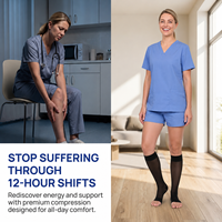 Chaussettes de compression transparentes à bout ouvert 15-20 mmHg, hauteur genou, en nylon et élasthanne, respirantes, à détection par aiguille, réduisent l'enflure et la fatigue des jambes