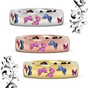 Anillos de piedras preciosas con forma de mariposa para mujer, circonia cúbica, engaste pavé, joyería de moda, regalo, piedra redonda H114 - Product Image 1