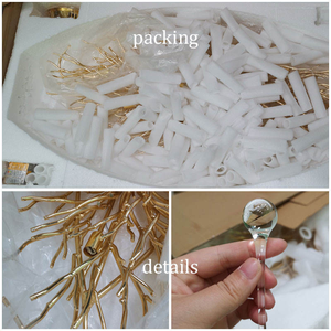 Lustres ovales LED de luxe en cristal pour longue table à manger, luminaires suspendus modernes en forme de branche d'arbre et de goutte de pluie en cristal doré - Product Image 6