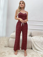 Custom Dot Print Lace Front Cami Top Pijamas Bambú Modal Long Lounge Pants Pijamas Loungewear Mujeres Set