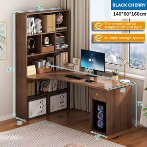 أثاث مكتبي، طاولات دراسة وكتابة للطلاب، طاولات كمبيوتر خشبية زاوية مع رف للكتب - Product Image 4