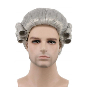 Perruque de costume baroque bouclée grise, blanche et noire pour homme, <span class=keywords><strong>avocat</strong></span>, juge - Perruque synthétique longue de luxe pour <span class=keywords><strong>adulte</strong></span>, Halloween, cosplay - Product Image 3