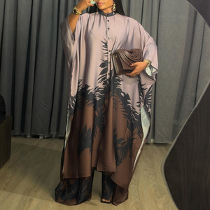 Ensemble décontracté <span class=keywords><strong>grande</strong></span> <span class=keywords><strong>taille</strong></span> pour <span class=keywords><strong>femme</strong></span> : chemise imprimée à col <span class=keywords><strong>et</strong></span> manches longues avec pantalon long, style africain, collection 2026 - Product Image 1