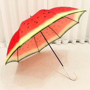 Traditional J Shape Handle Manual Open Strong Windproof 23 Inch Straight Rain <b>Umbrella</b> with Pongee Fabric and Watermelon Pattern - Product Image 1