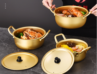 Batterie de cuisine coréenne de haute qualité en aluminium antiadhésif de 16-20 cm, finition dorée, compatible lave-vaisselle et four, pour pots à ramen et marmites à soupe