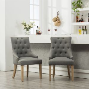 Chaises d'hôtesse Db Grey en bois massif, capitonnées avec boutons et clous décoratifs, lot de 2 pour salle à manger - Product Image 5