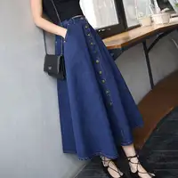 ファッション女性Aラインデニムマキシスカート卸売ロングデニムスカート