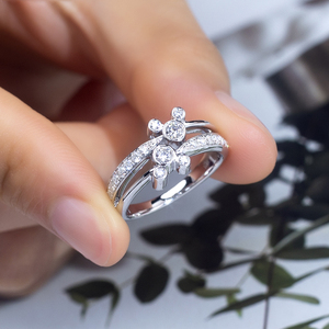 Anillo de Diamantes Redondos Chapado en Oro Blanco S925 MSR-1514 de Messi Jewelry para Mujer - Product Image 3