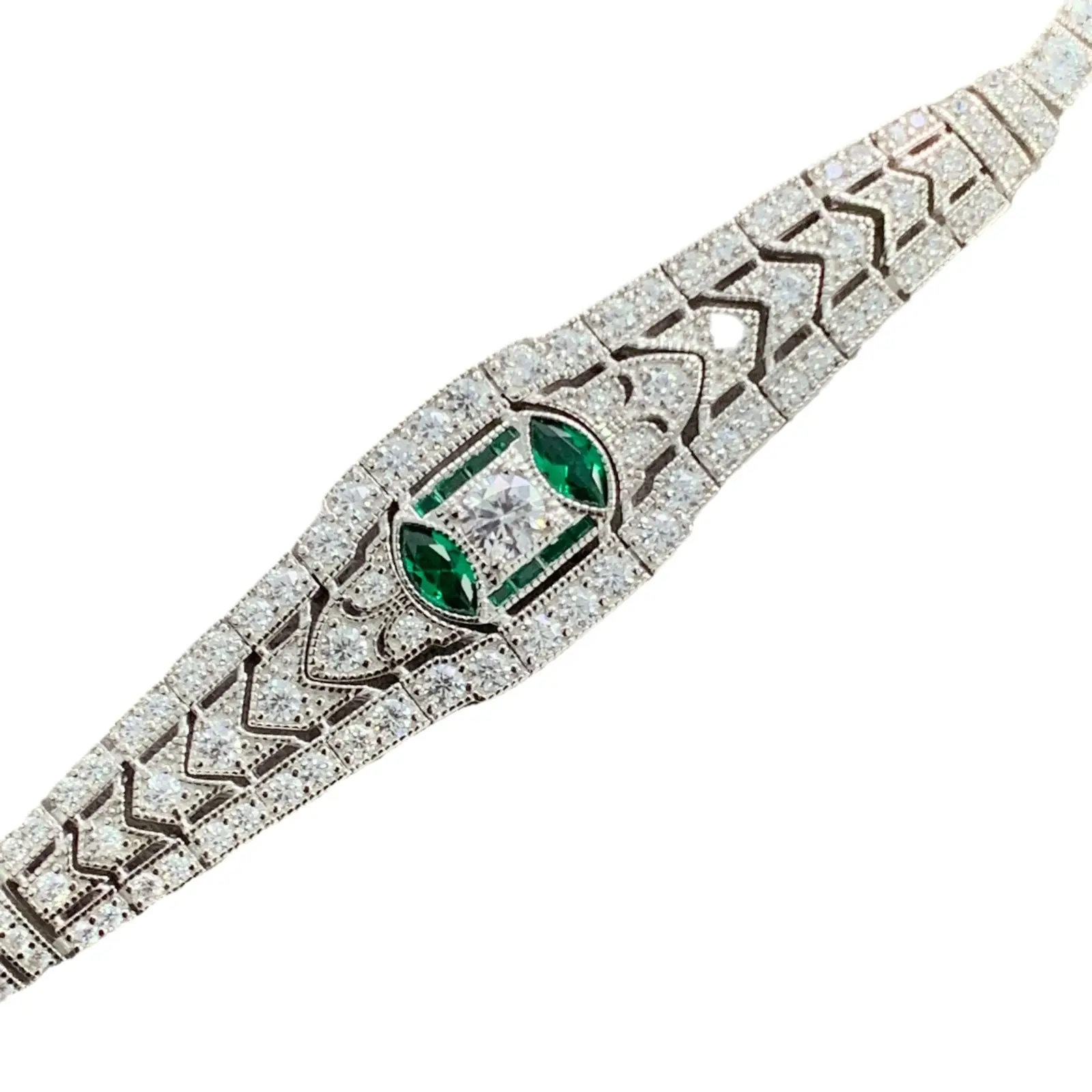925 Silver Gold Plated bracelet High carbon drill wood zo green Art Deco Horse eye ladder square diamond bracelet