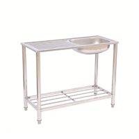 Évier de cuisine portable en acier inoxydable à cuve unique, lavabo de jardin extérieur autoportant avec étagère de rangement pour produits de nettoyage