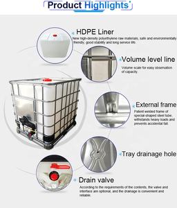 Réservoir d'<span class=keywords><strong>eau</strong></span> en plastique carré de <span class=keywords><strong>1000</strong></span> <span class=keywords><strong>litres</strong></span>, 1 tonne, 1000L, 1000ltr, <span class=keywords><strong>cuve</strong></span>, IBC, HDPE, bon marché, pour jardin, en vente - Product Image 3