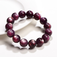 Bracelet en perles de Lepidolite violette en forme de boule, Lepidolite couleur raisin effet écaille de dragon avec effet œil de chat, anti-stress