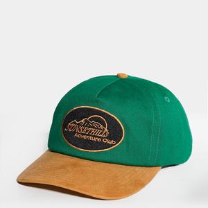 Casquettes personnalisées à logo brodé plat non structuré bicolore, casquettes snapback en daim à 5 panneaux - Product Image 1