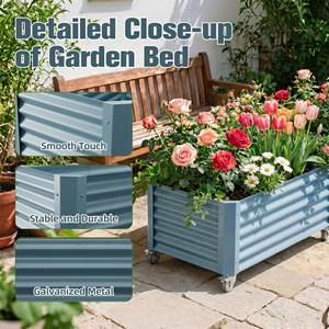 Grand bac à plantes de jardin pour fleurs d'extérieur en métal avec base à roulettes pour balcon, patio, jardin - Product Image 3