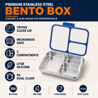 Boîte à bento Risheng en acier inoxydable à 3 compartiments avec couvercle en plastique mignon pour enfants, adultes et nouveau-nés, micro-ondable, chauffable, compatible lave-vaisselle, sans BPA