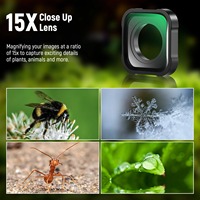 Objectif macro NEEWER 15X 46 mm avec cadre en alliage d'aluminium, verre pour caméra d'action Hero 12/11/10/9/8/7/6, filtre HD multi-couches anti-reflet
