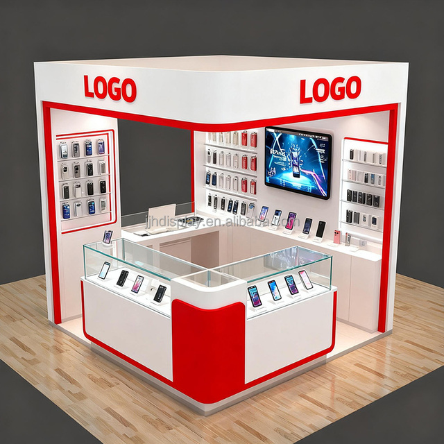Mobile Display Cabinet Phone Repair Kiosk for Shopping LED Lighting Glass Showcase Case Retail Shopping Malls Phone Repair Kiosk