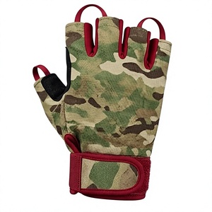 Guantes de levantamiento de pesas de medio dedo con camuflaje, palma de cuero y correa de muñeca ajustable para gimnasio, fitness y entrenamiento de fuerza - Product Image 3