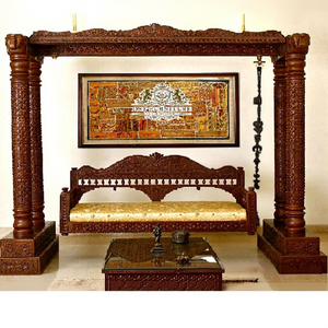 Modern Teak Wood Hand Carved Indoor Swing for Home Use Customized Size & Color Durable Double Pole Design USA - Product Image 1
